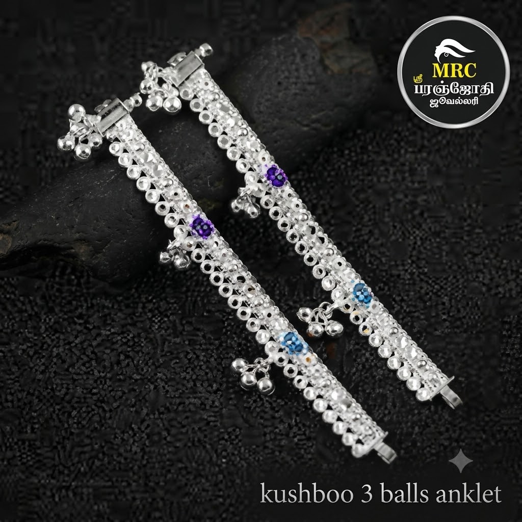 SILVER KUSHBOO 3 BALLS ANKLET